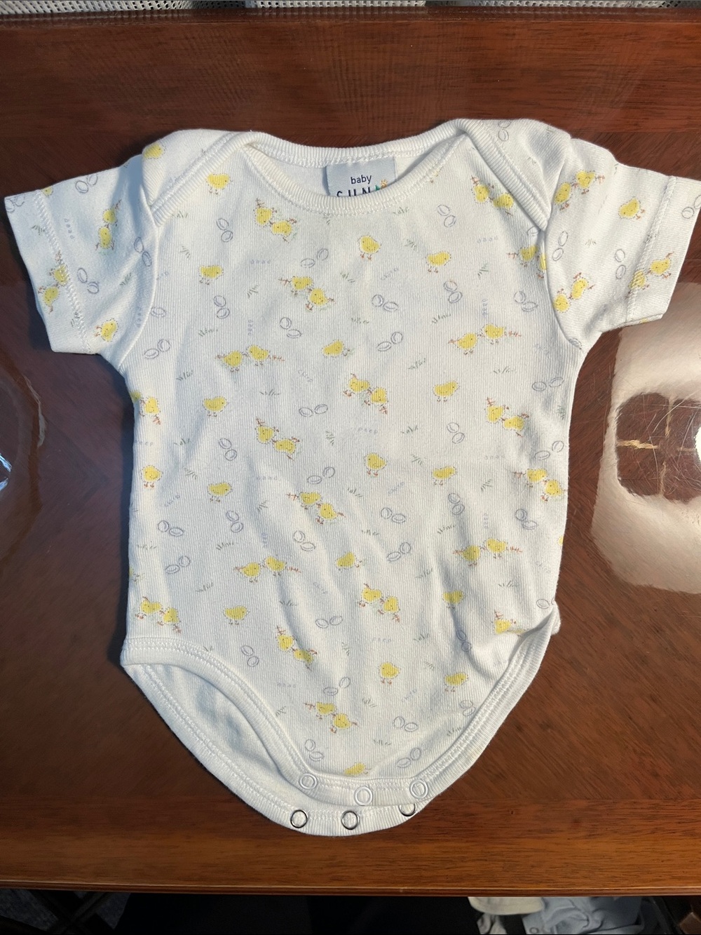 3 for 18$ Baby One-Piece Bodysuit in White with Yellow Chick Print